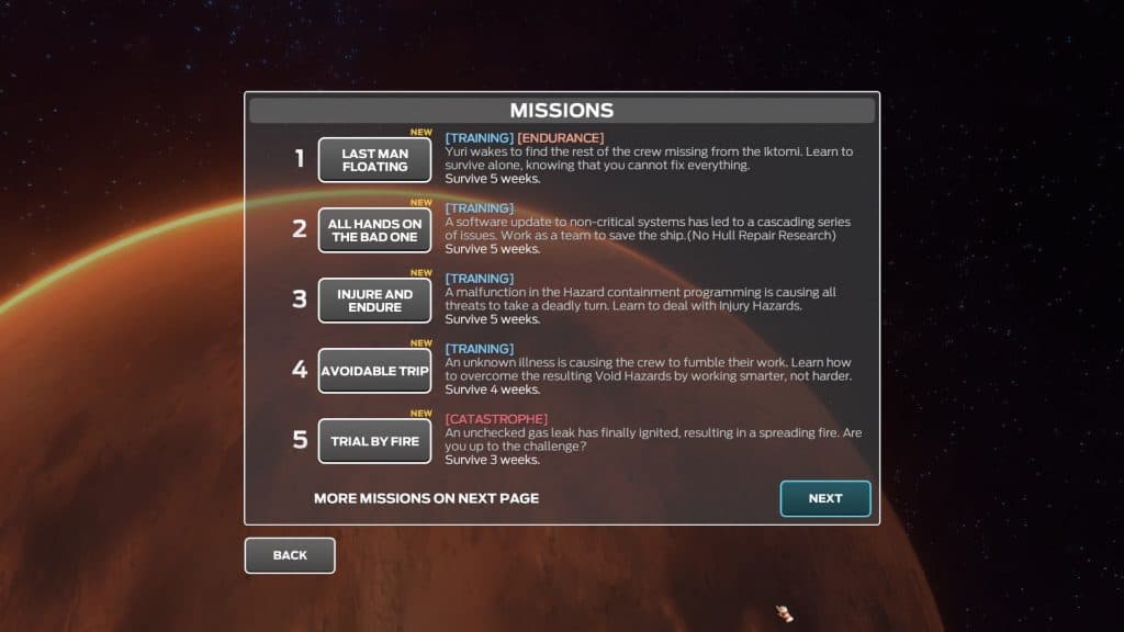 Tharsis Video Game Missions Screen Reviewed