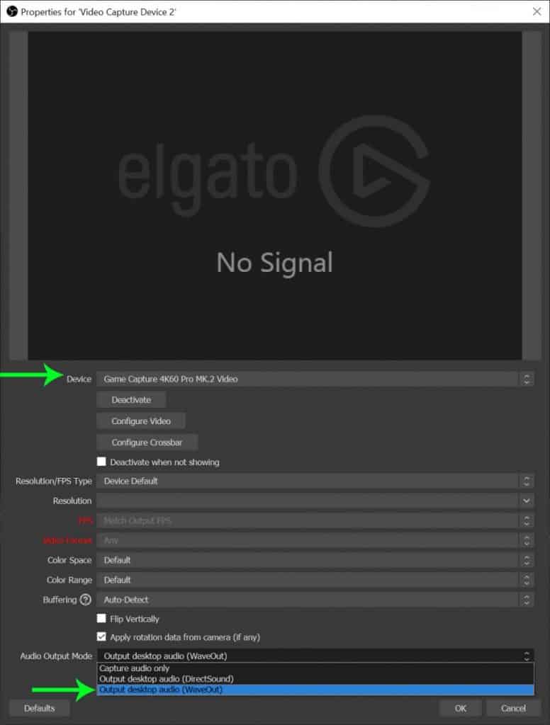 OBS Adding a capture card Source