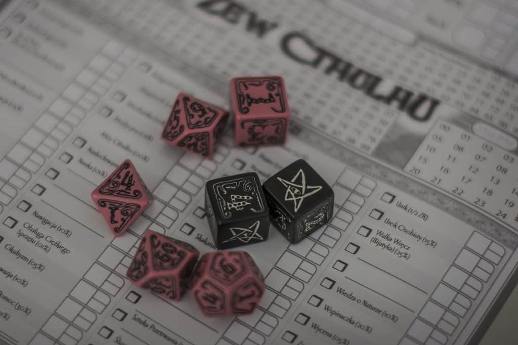 Call of Cthulhu dice and sheets