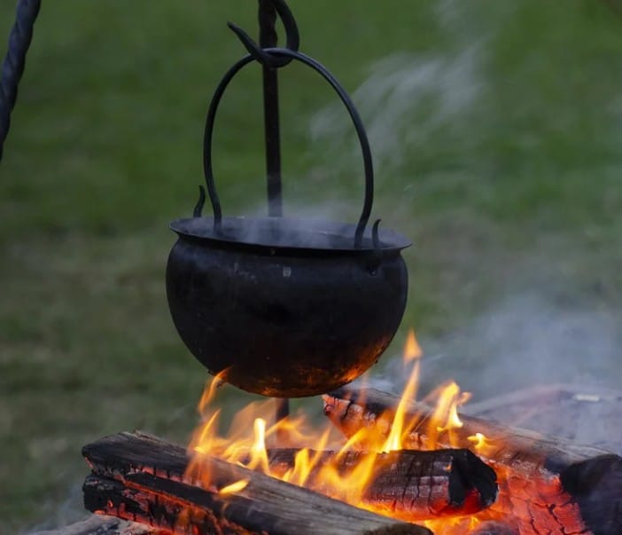 homebrew cauldron on fire