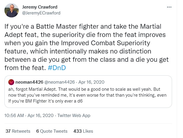 Jeremy Crawford explaining martial adept rule Twitter
