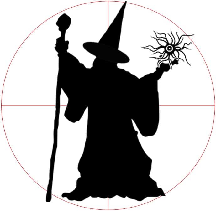 wizard in sniper rifle crosshairs