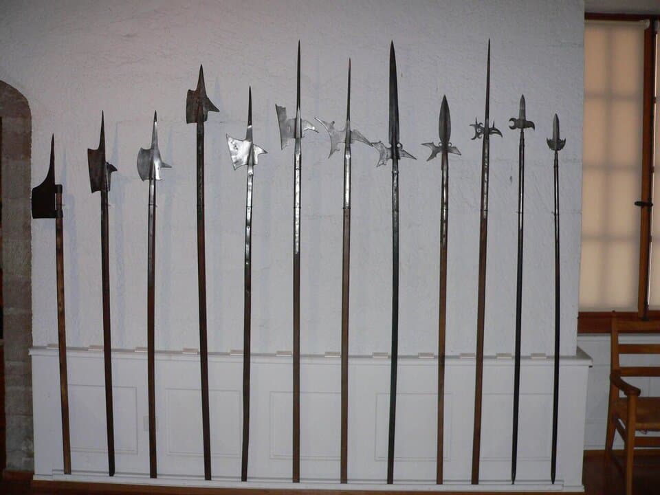 halberd polearm weapons on rack