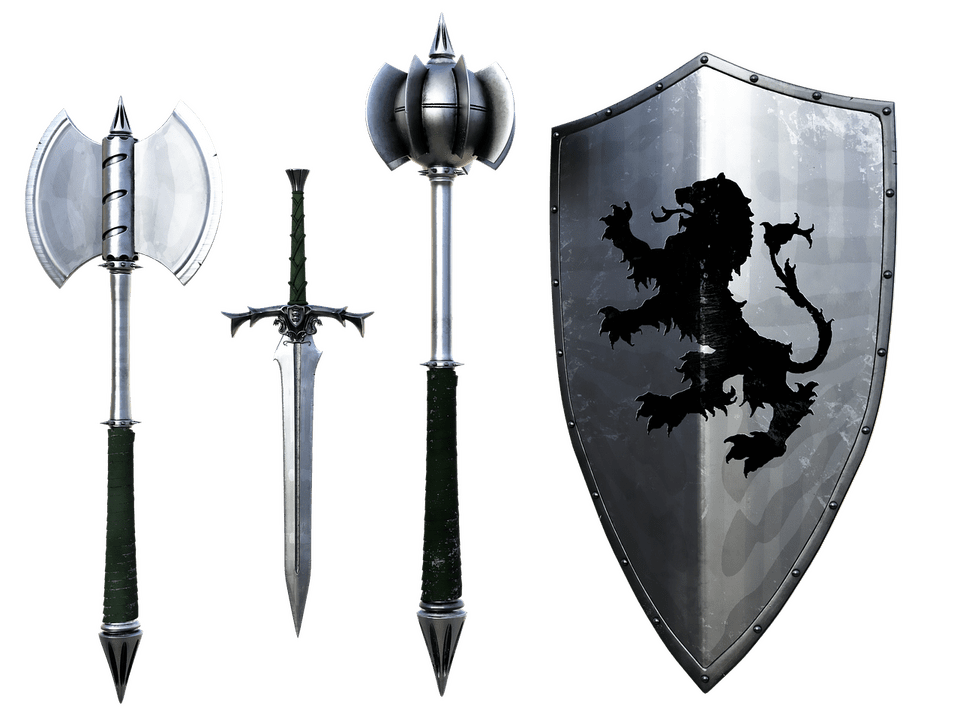 medieval weapons and shield