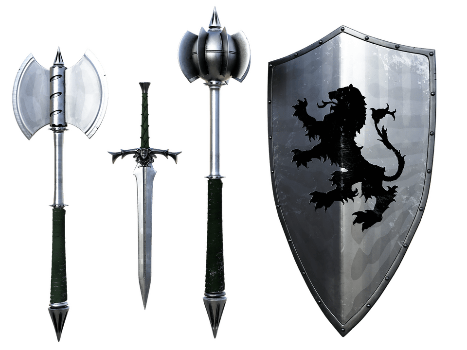 medieval weapons and shield 