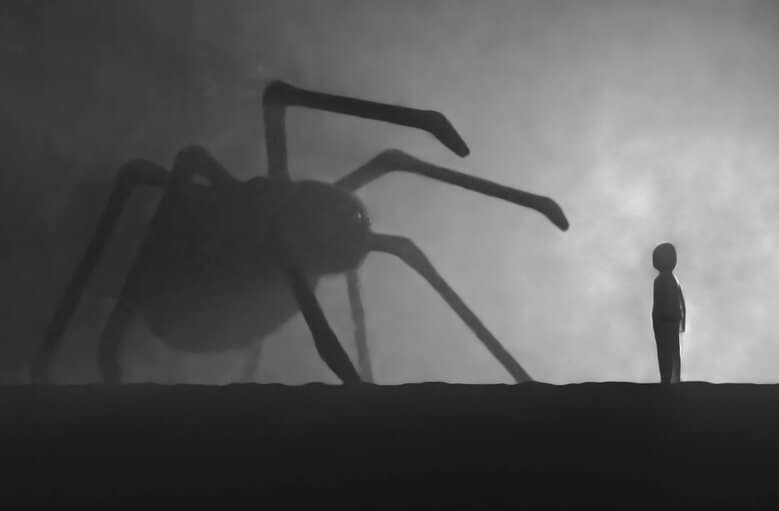 Giant Spider in Foggy Shadows