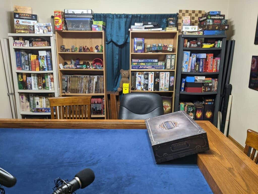 book shelves full of board games