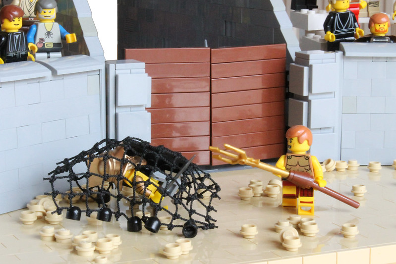 lego gladiator trapped by net
