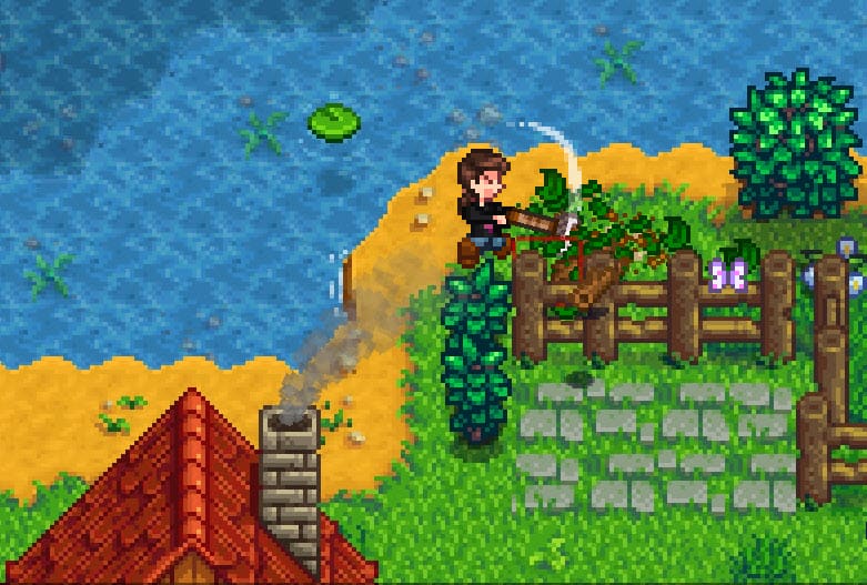 player destroying bush stardew valley