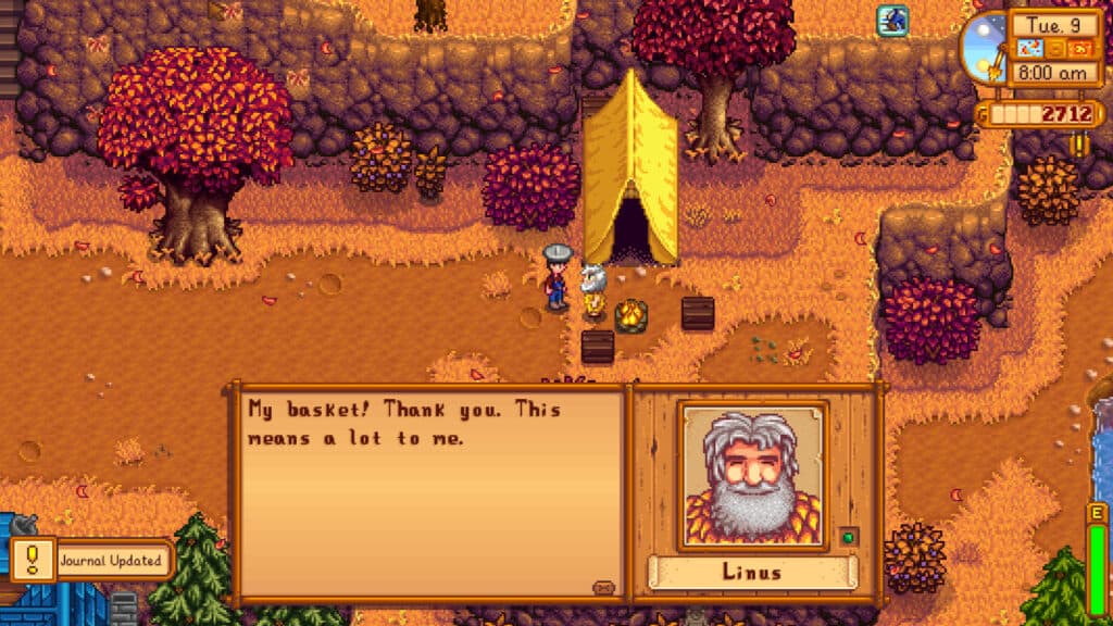 Stardew Valley returning basket to linus