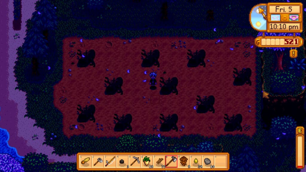 stardew valley surrounded hardwood logs