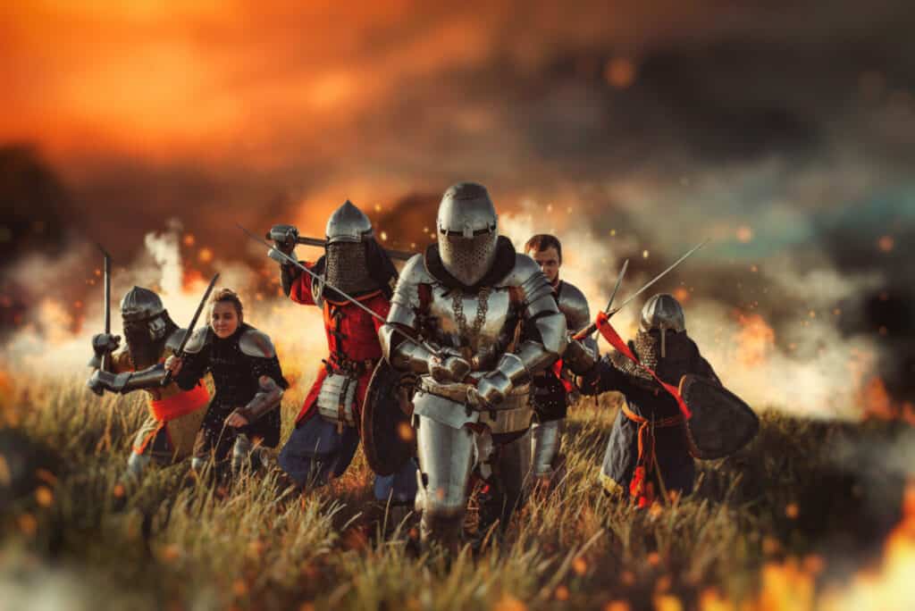 Knights charging into battle