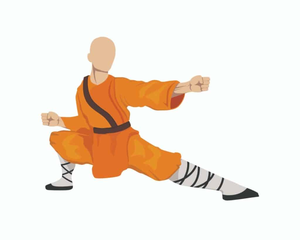 Monk practicing martial arts