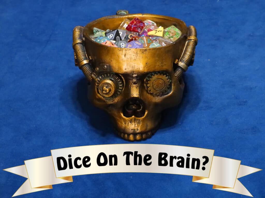 steampunk skull with dnd dice