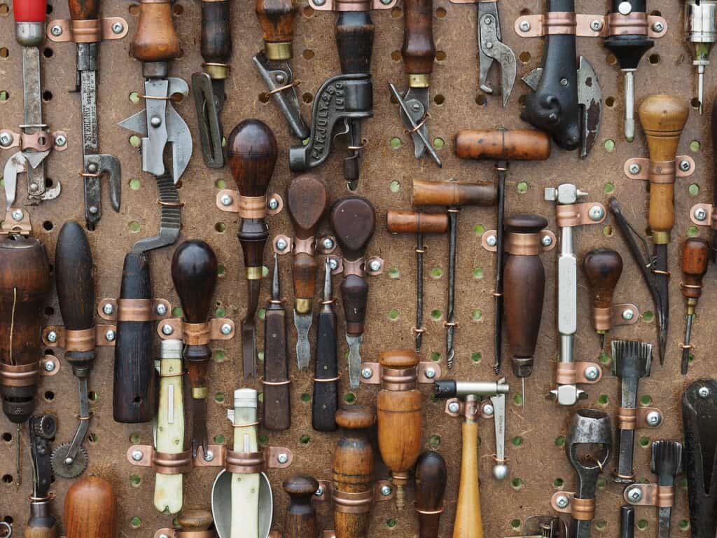 wall full of crafting tools