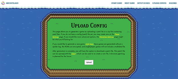 Upload Config screen