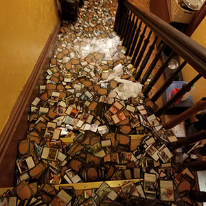 MTG cards on stairs