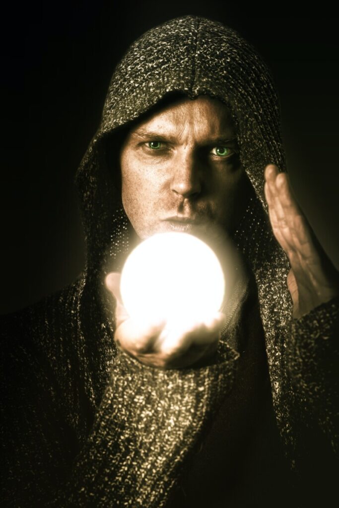 wizard over glowing orb