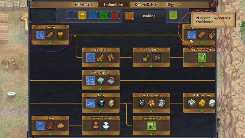 Building Tech Tree in Graveyard Keeper.