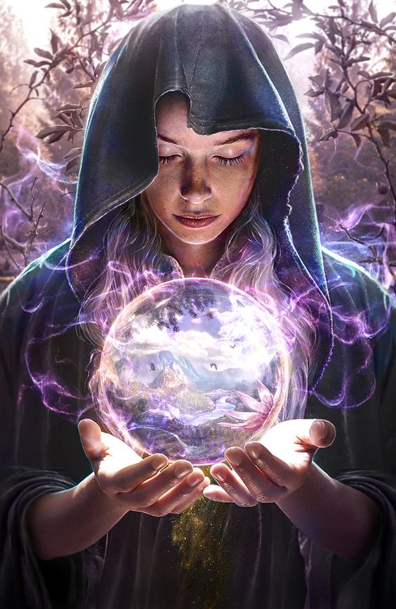 divination wizard staring into crystal ball