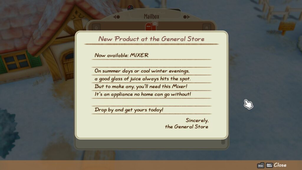 Friends of Mineral Town Kitchen Product General Store Letter