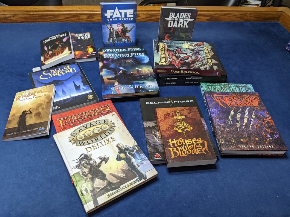 gaggle of TTRPG roleplaying books
