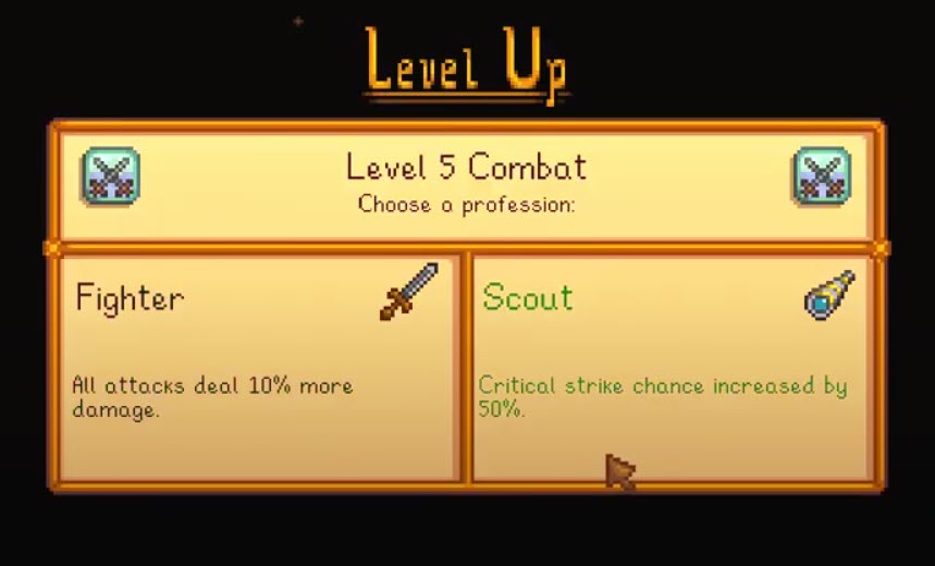 fighter vs scout Stardew Valley Level Up