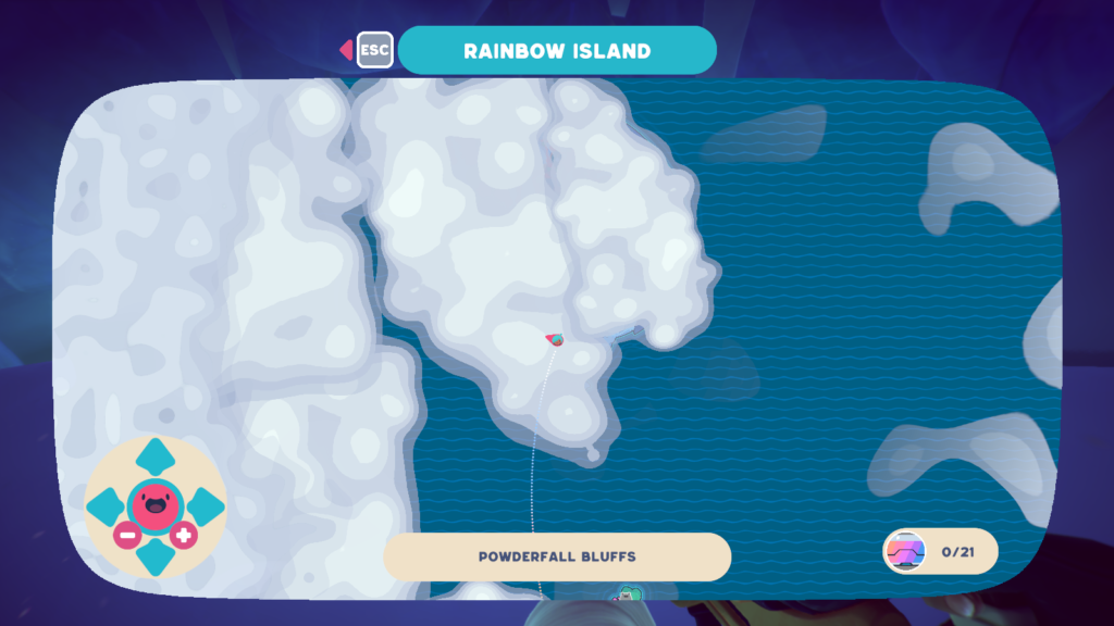 how to get to powderfall bluffs slime rancher 2 map