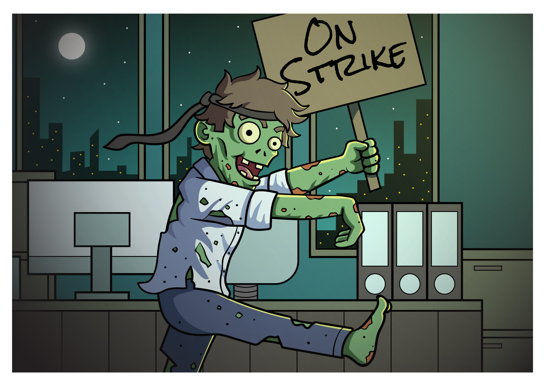cartoon zombie on strike