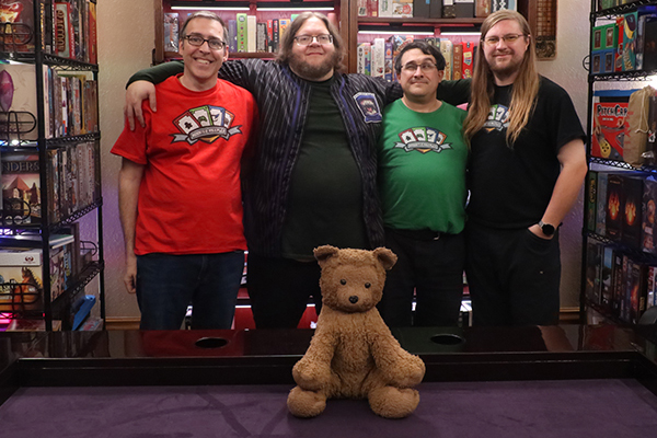 Callahan, Shane, Braden, Nathan, and Brownie the Bear